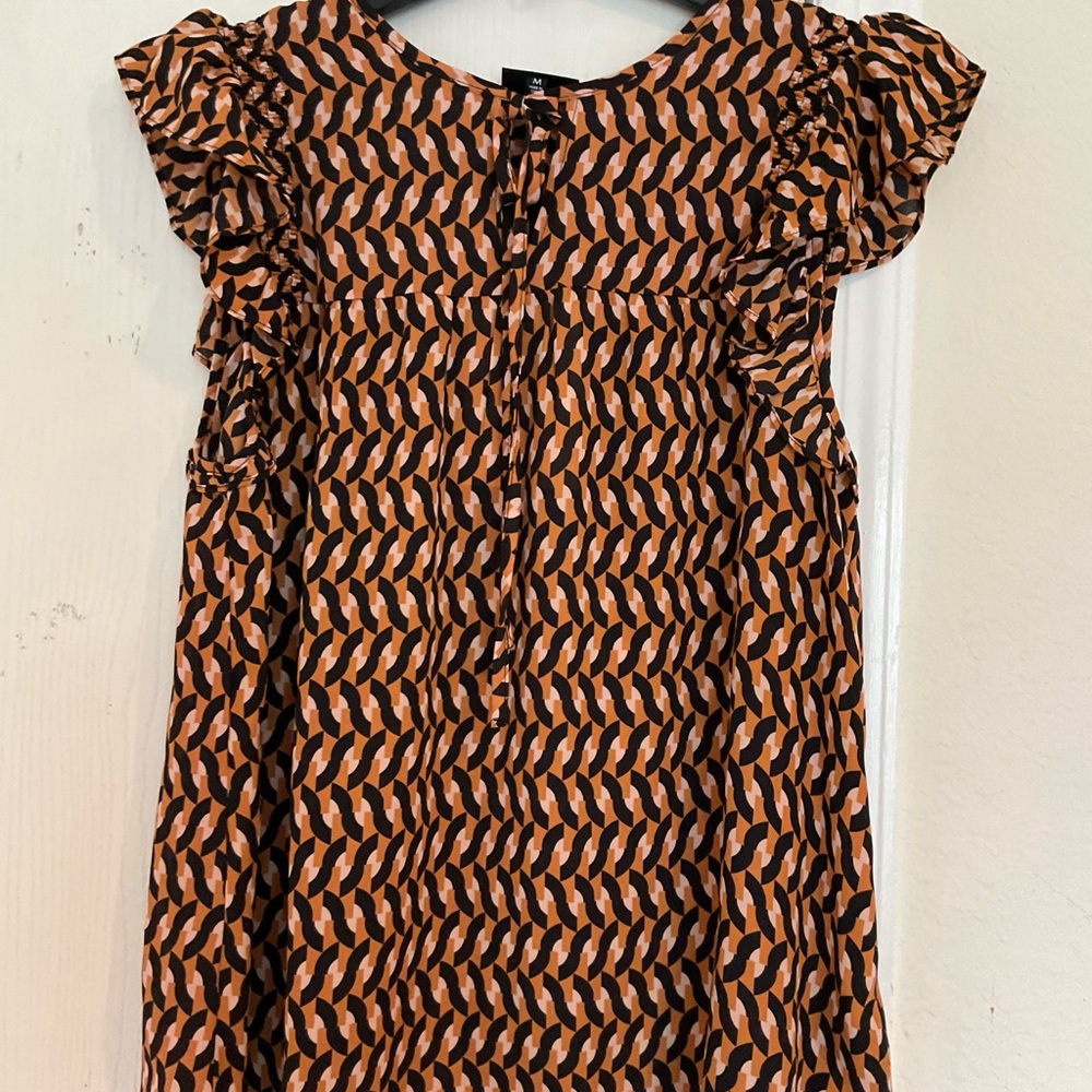 Who What Wear Orange and Black Flutter Sleeve Blouse